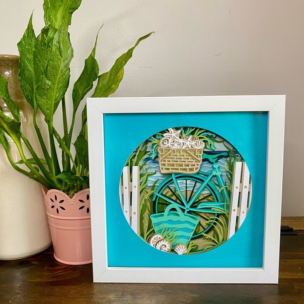 3D Blue Beach Bike Shadowbox